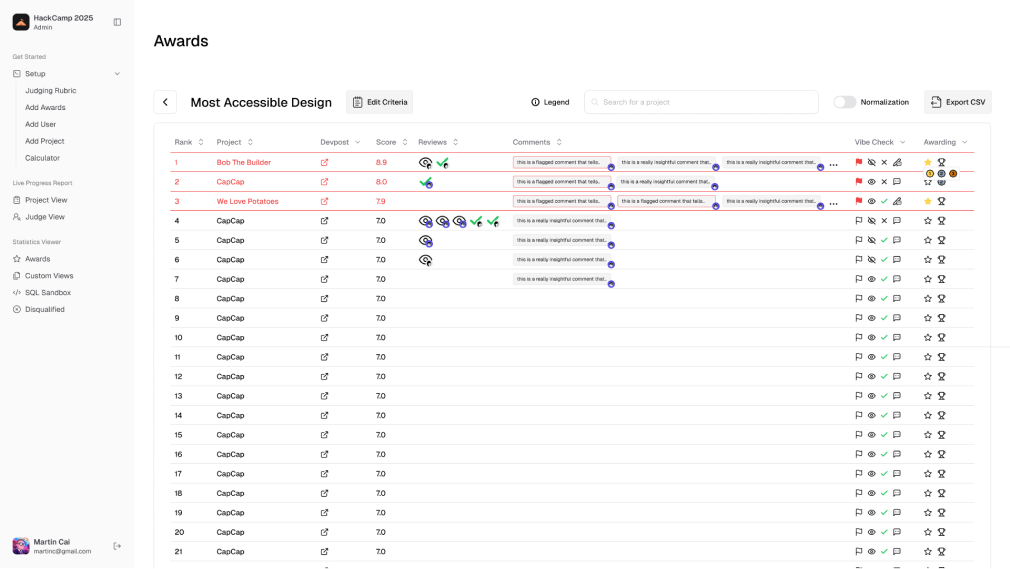 After — the multi-step review system, adding reviews, comments, vibe check, and awarding columns